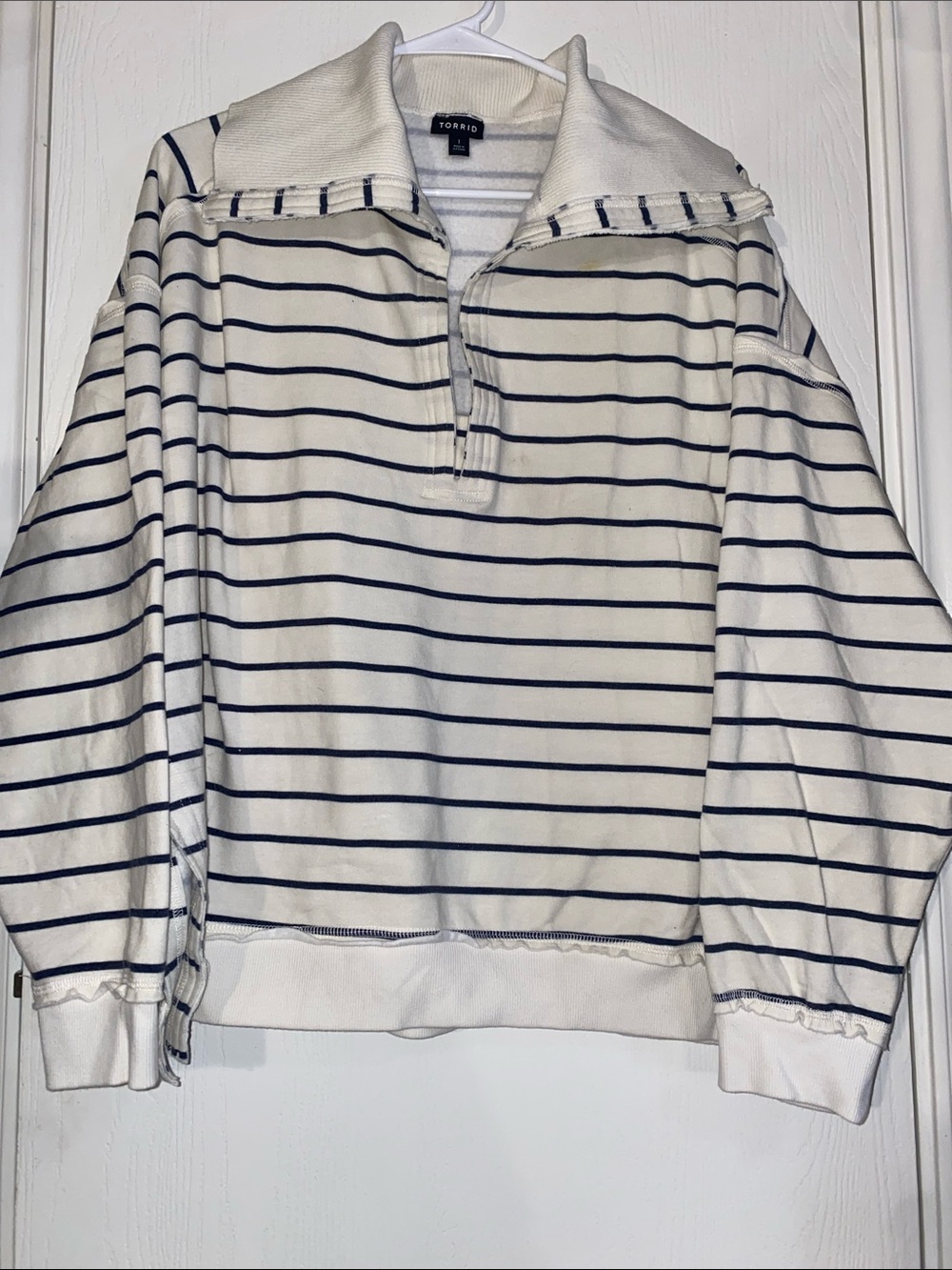 torrid Cream and Navy Striped Sweater